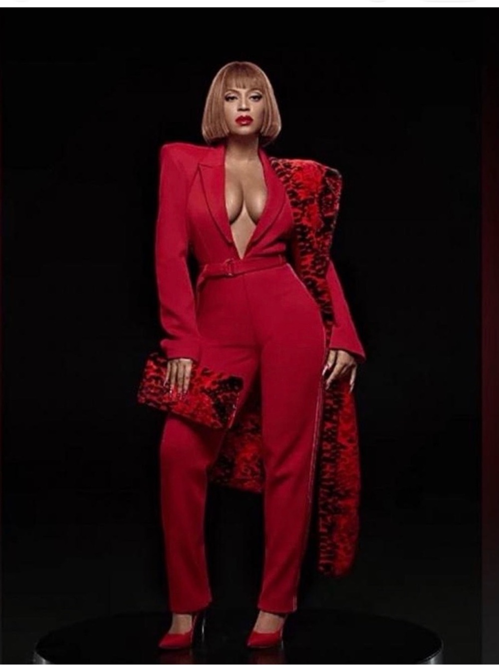 IVY PARK Red Tailored Pantsuit with Belted Waist